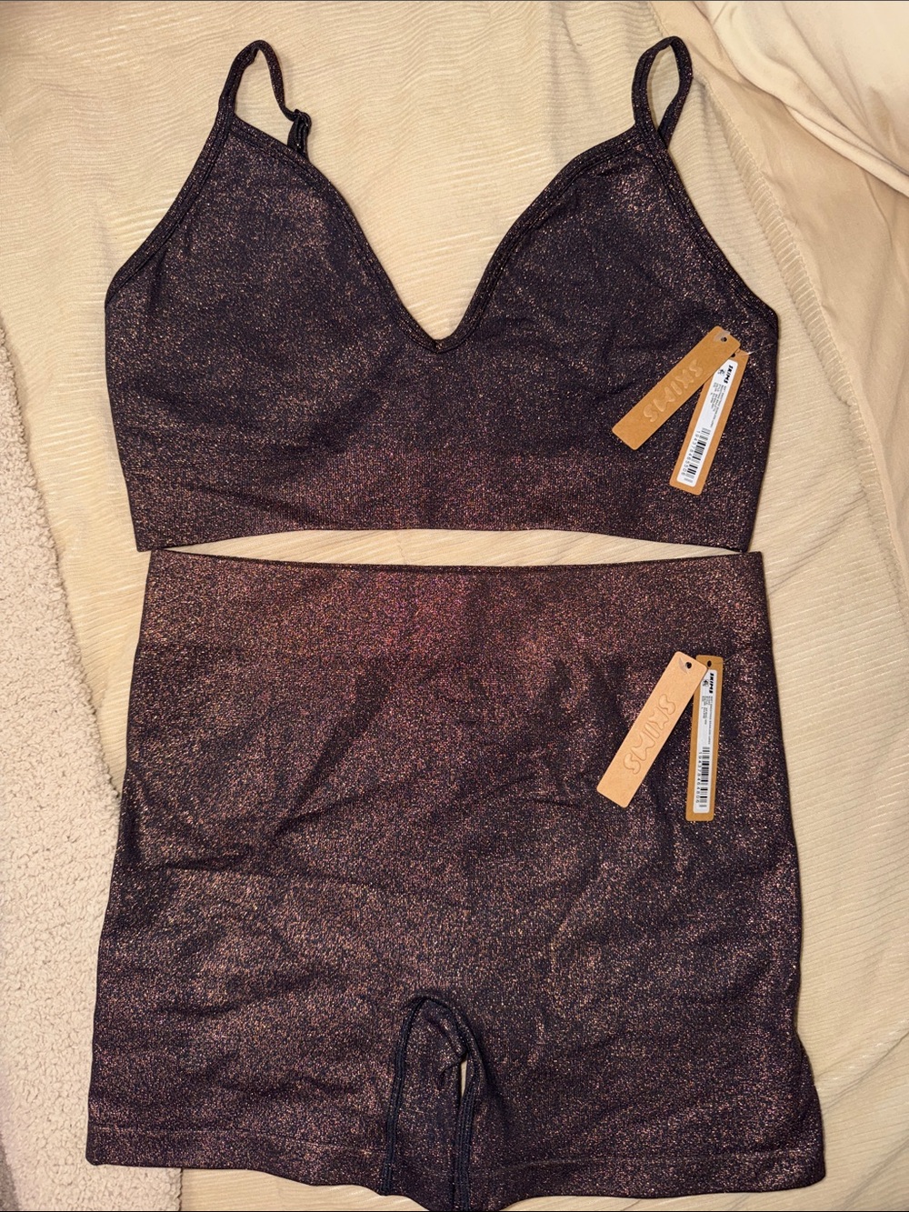 SKIMS Iridescent brown Sparkle Crop Bralette & High-Waist Short Set SOLD OUT